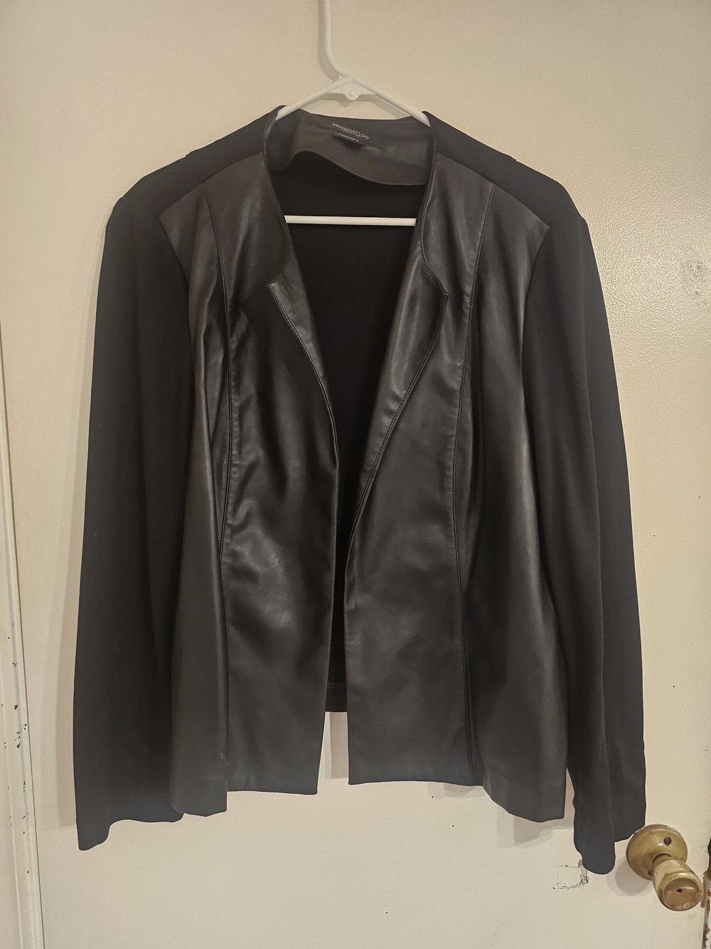 Michel Studio Black Faux Leather Front Open Blazer